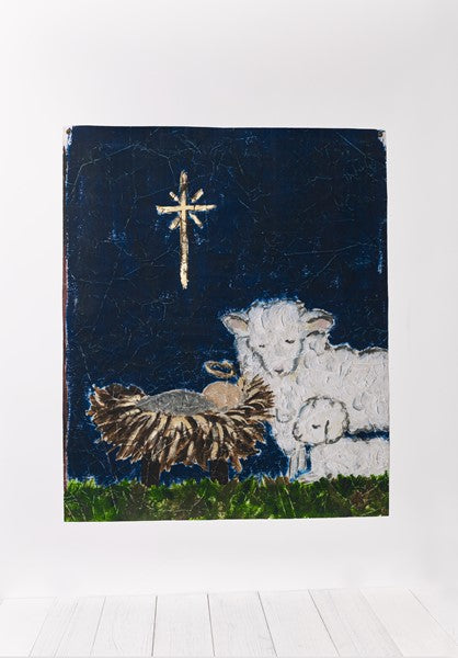 SHEEP AT THE MANGER PAPER CANVAS
